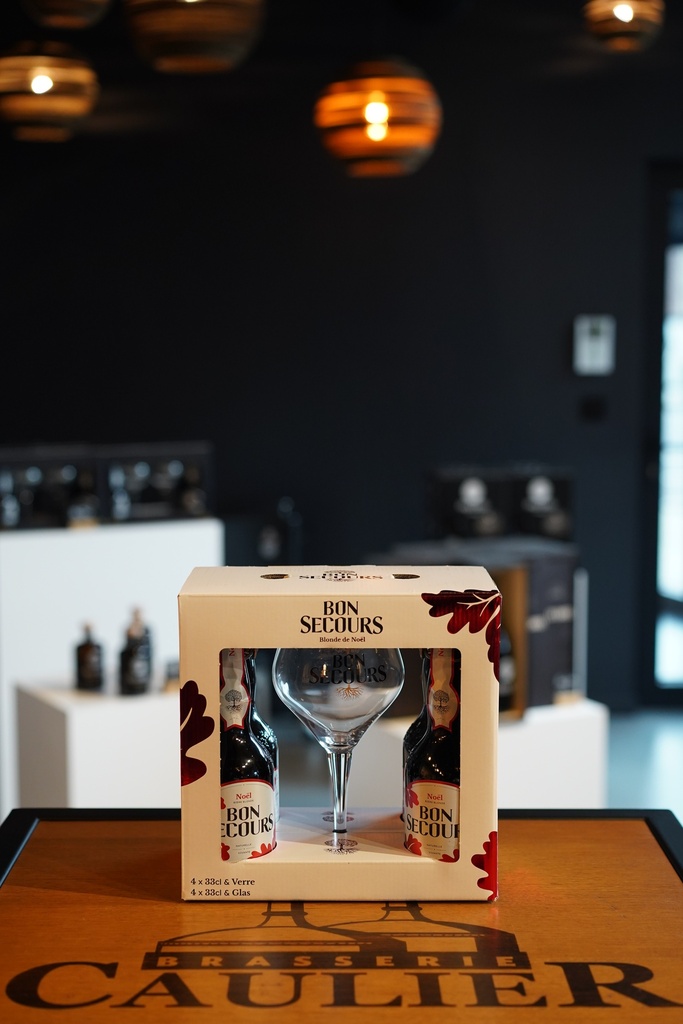 ​​​Coffret Bon Secours Noël 4x33cl + 1 verre